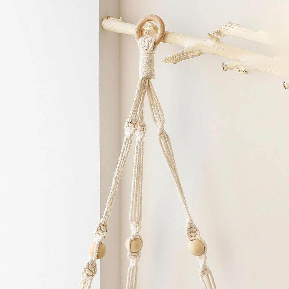 Triangle Wood Floating Wall Shelf with Macrame Rope
