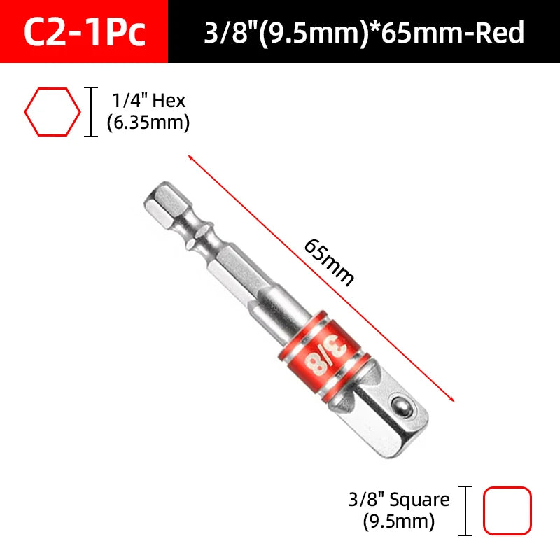Hex Shank Socket Adapter Set for Power Drills (1/4, 3/8, 1/2 Inch)