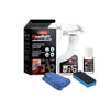 A box and bottle containing a headlight refurbishment kit with an applicator and cleaning cloth.