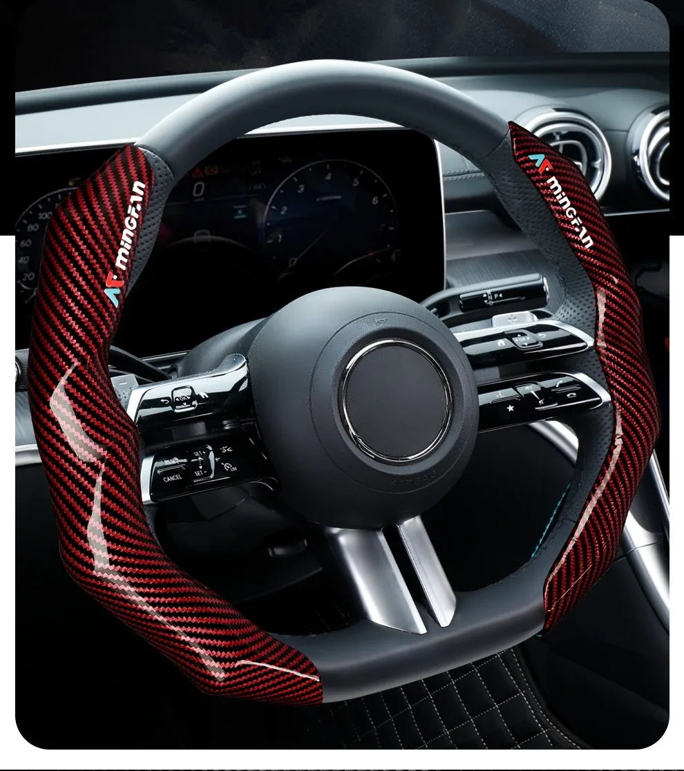 Carbon Fiber Texture Steering Wheel Cover - Anti-Slip & Comfortable Grip