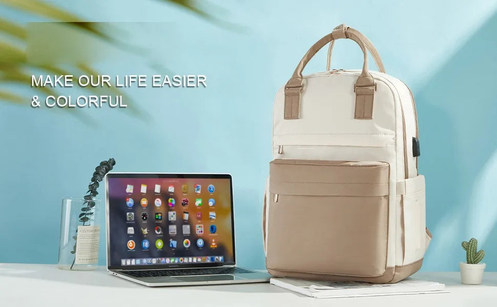 Women's Nylon Waterproof Casual Backpack with USB Port, Fits 15.6 Inch Laptop