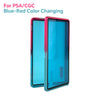 A blue-red color changing protective display case for trading cards.