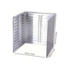 Foldable aluminum stove splatter guard with a clear plastic cover shown in an open view