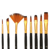 A collection of twelve paint brushes with varying sizes and shapes, including flat and round brushes.