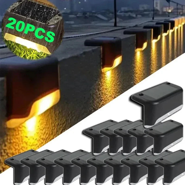 Una fila de luces LED para escalones solares de color negro.