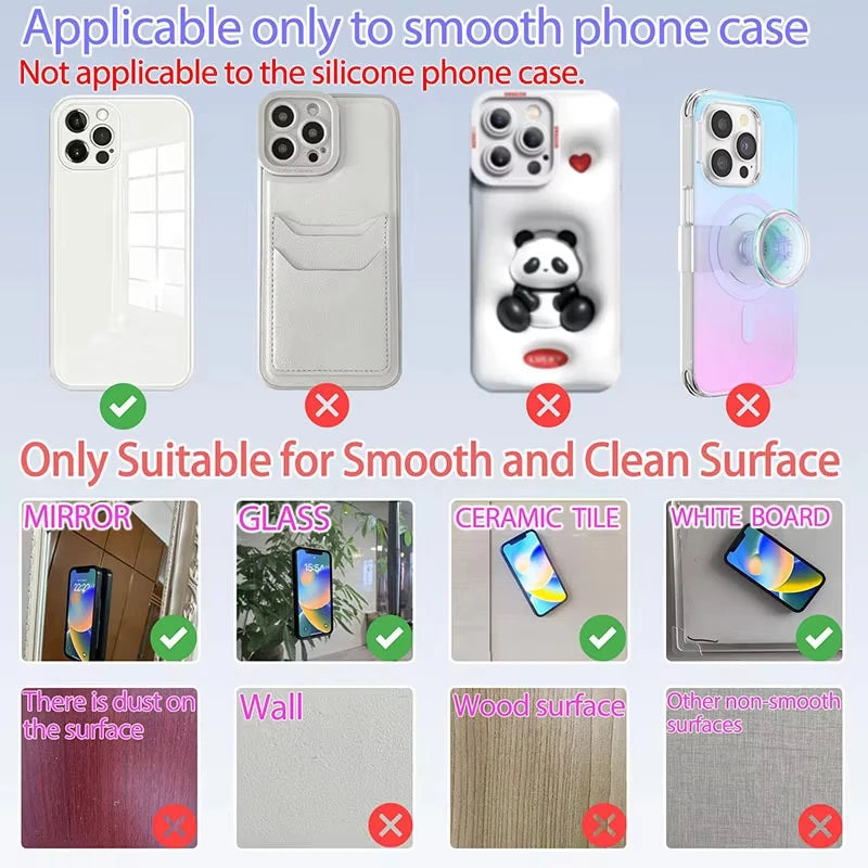 Reusable silicone suction cup phone mount for hands-free viewing, suitable for smooth and clean surfaces like glass and ceram
