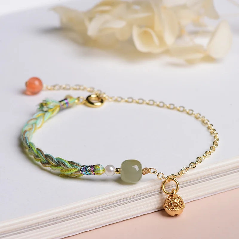 Handwoven Crystal Anklet with Natural Stone Charms