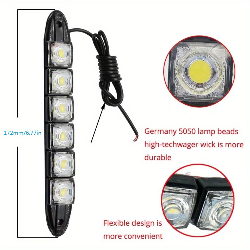 Universal Car LED Daytime Running Lights – Flexible 6-SMD Bulbs (White or Ice Blue, DC 12V)