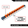 ABS socket organizer rail set with 12 clips for storing 1/2 inch drive sockets