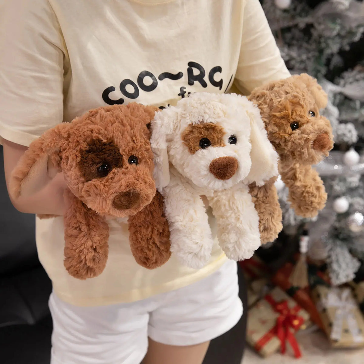 Curly Teddy Dog Plush Pillow – Soft Cuddly Stuffed Animal