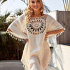 Sunflower Print Knitted Beach Tunic with Fringe