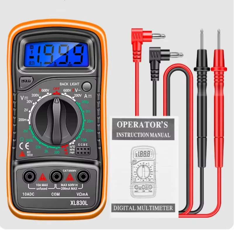Compact Digital Multimeter with LCD Backlight for Electrical Testing