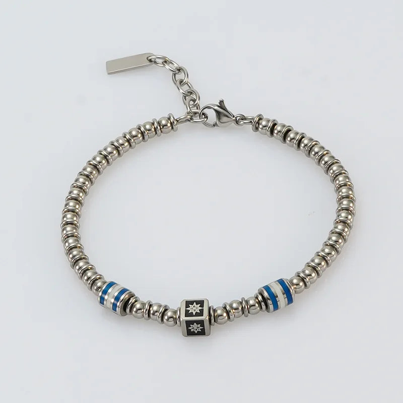 Natural Stone & Stainless Steel Beaded Bracelet