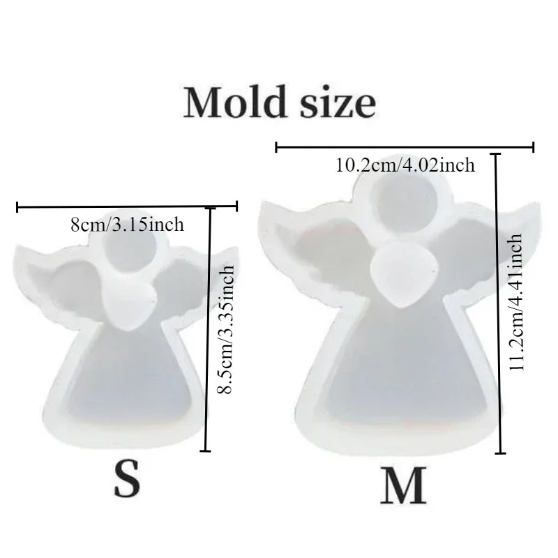 Mold sizes S and M showing the dimensions for an angel-shaped silicone mold.