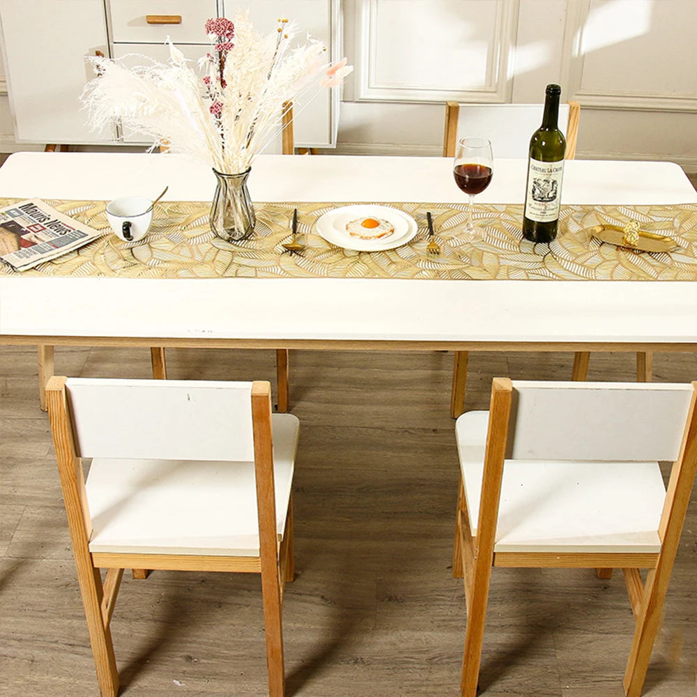 Elegant Hollow Leaf Gold Table Runner for Weddings & Everyday Dining