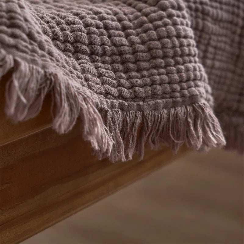 Four-Layer Cotton Gauze Throw Blanket with Tassel Trim