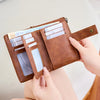 Vintage RFID-Blocking Triple-Fold Wallet with Double Zipper