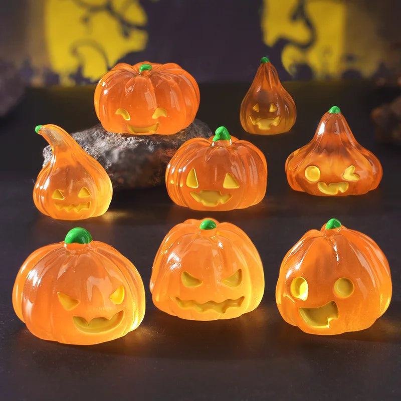 Glow-in-the-Dark Halloween Witch & Pumpkin Figurine Set