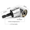 A silver right angle drill attachment featuring a magnetic hex socket and a 1/4 hex handle.