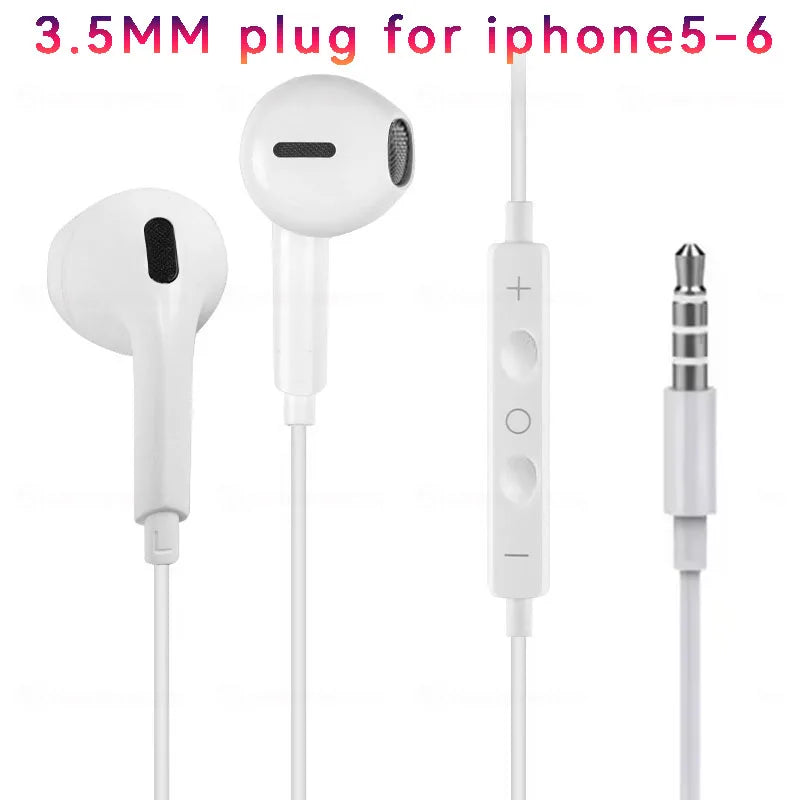 White 3.5MM plug for iPhone 5-6 earphones with mic and connector