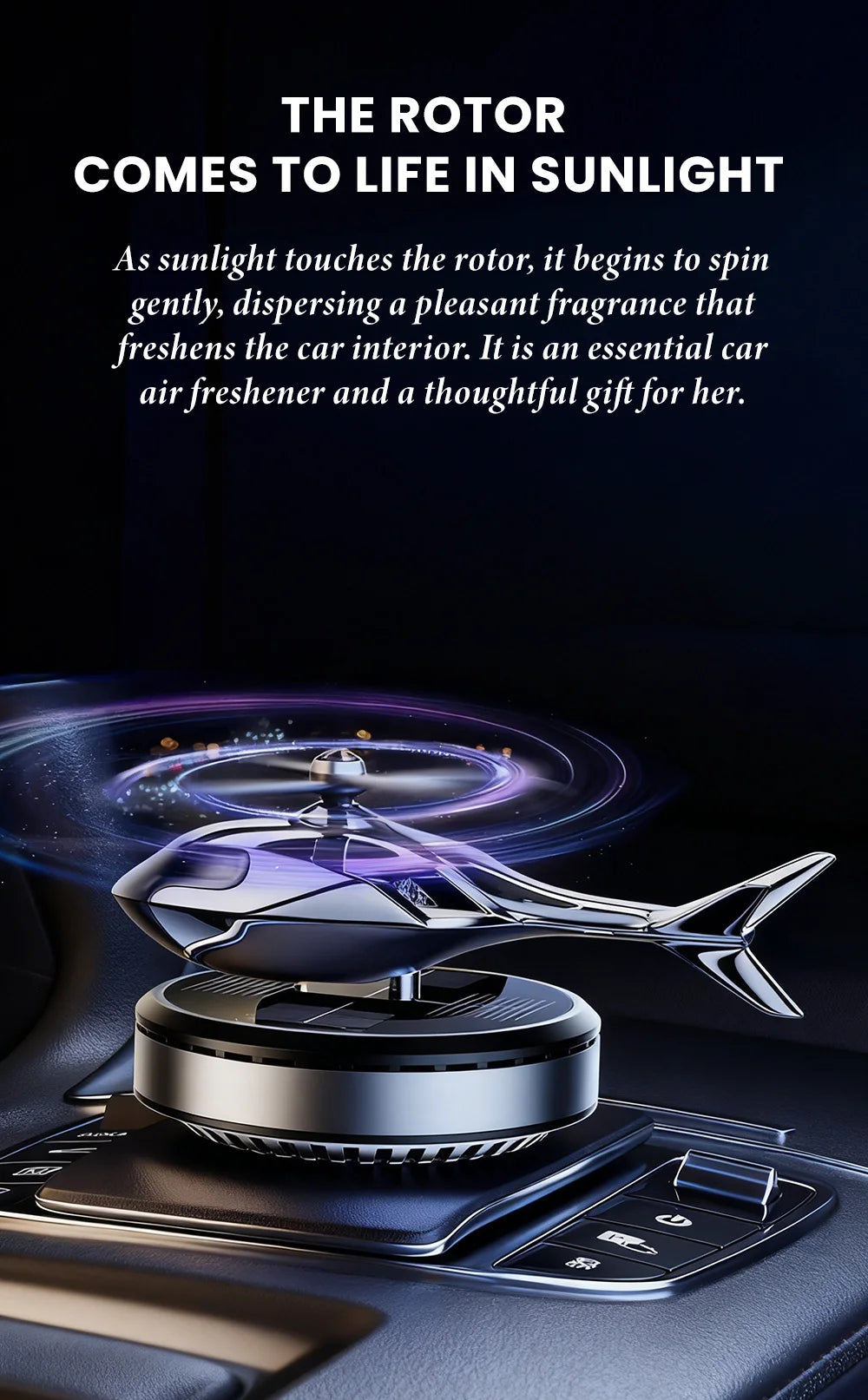Solar-Powered Rotating Helicopter Car Air Freshener & Decorative Aromatherapy Diffuser
