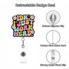Retractable badge reel featuring an ID design on a clip with a nylon cord and metal pinch clip.