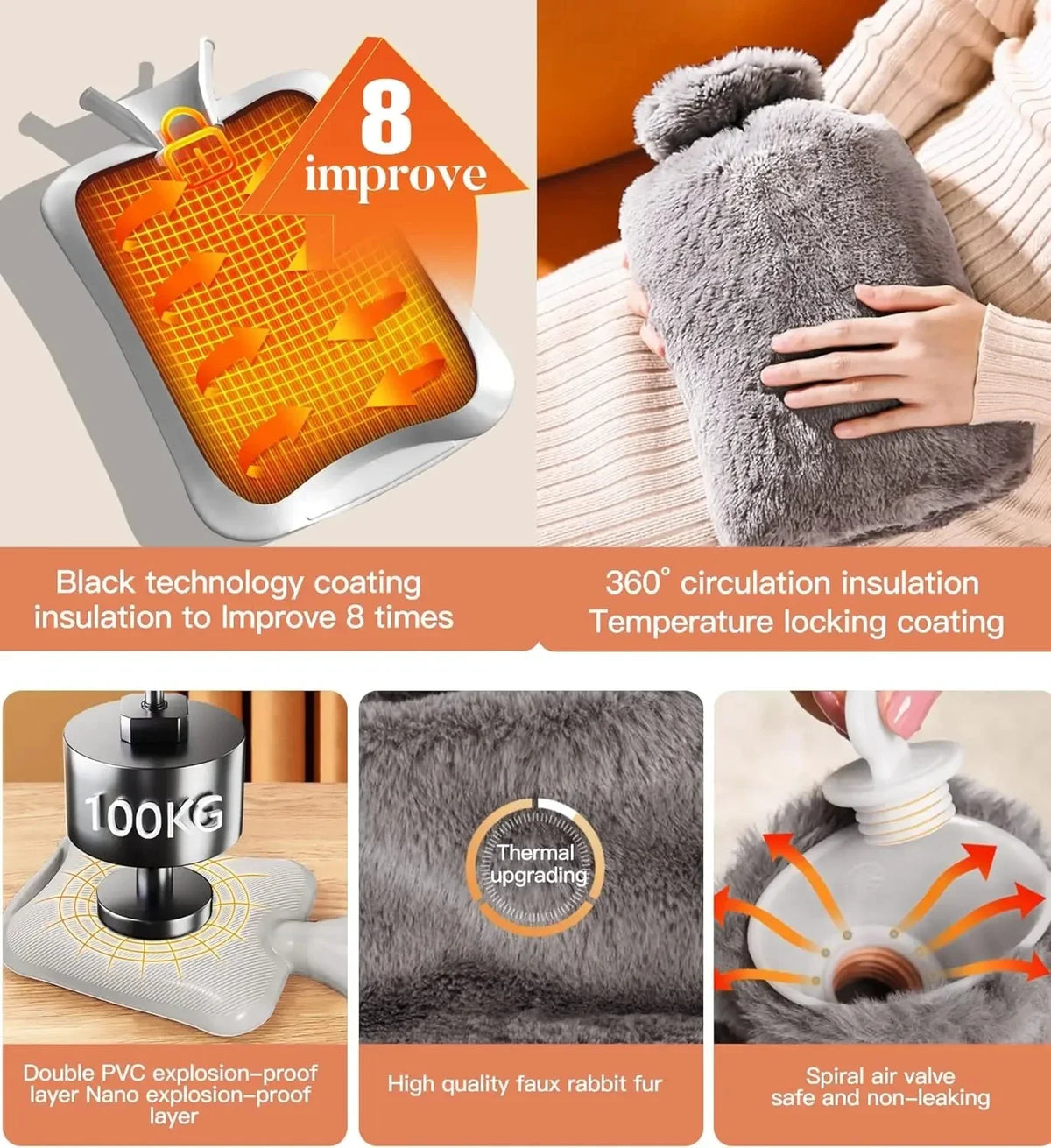 Reusable Hot Water Bottle with Soft Fleece Cover