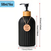 Refillable Matte Black Soap Dispenser with Wooden Tag