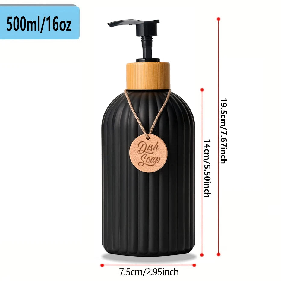 Refillable Matte Black Soap Dispenser with Wooden Tag