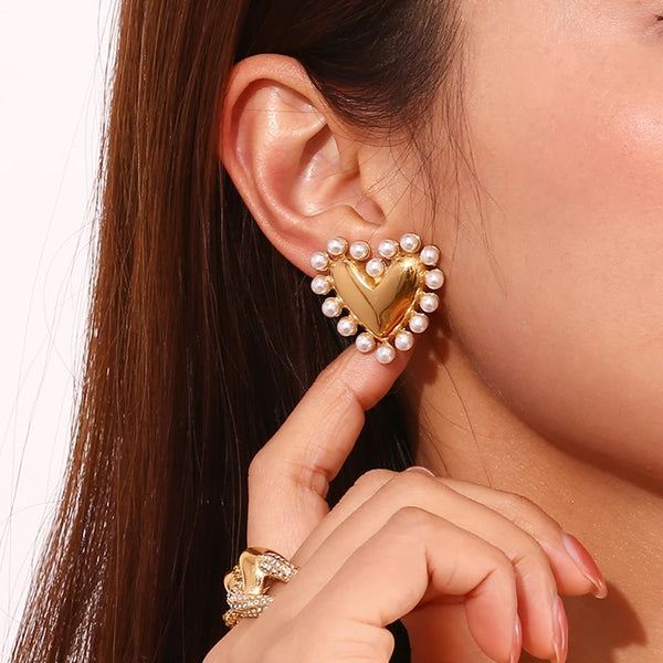 Pearl Heart Drop Earrings