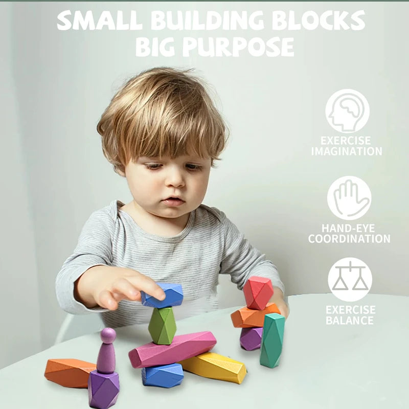 Wooden Rainbow Stacking Stones – Montessori Balancing Blocks for Kids