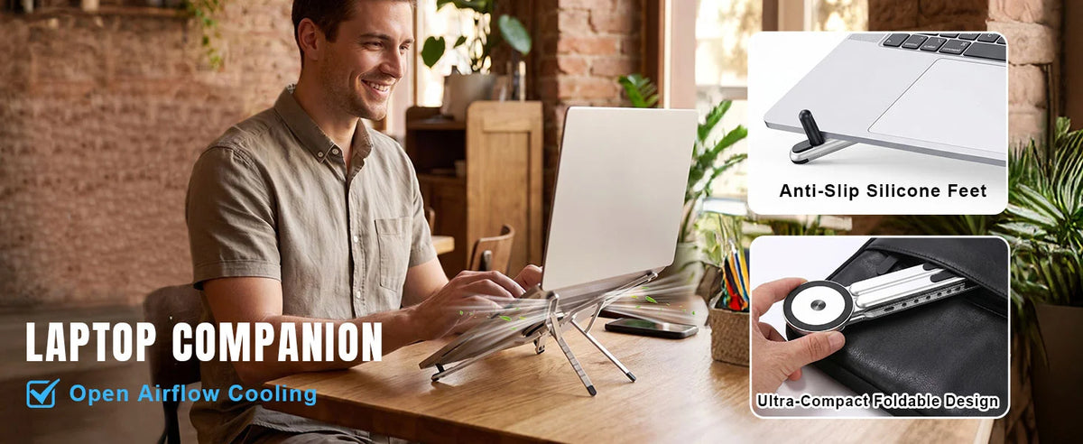 Foldable Aluminum Laptop Stand with Magnetic Phone Mount