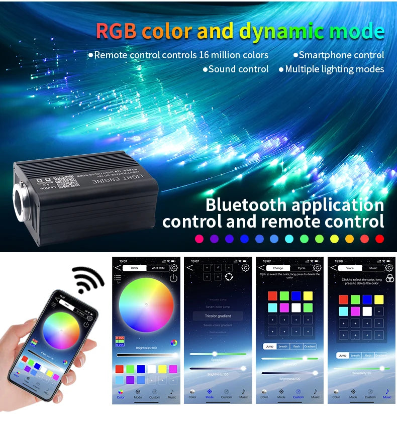 16W Starry Sky Fiber Optic Car Ceiling Light with Music Sync