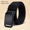 Black tactical nylon belt with a secure metal buckle shown flat lay.