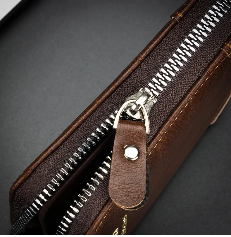 Men's Retro PU Leather Bifold Wallet with Zipper and Coin Pocket