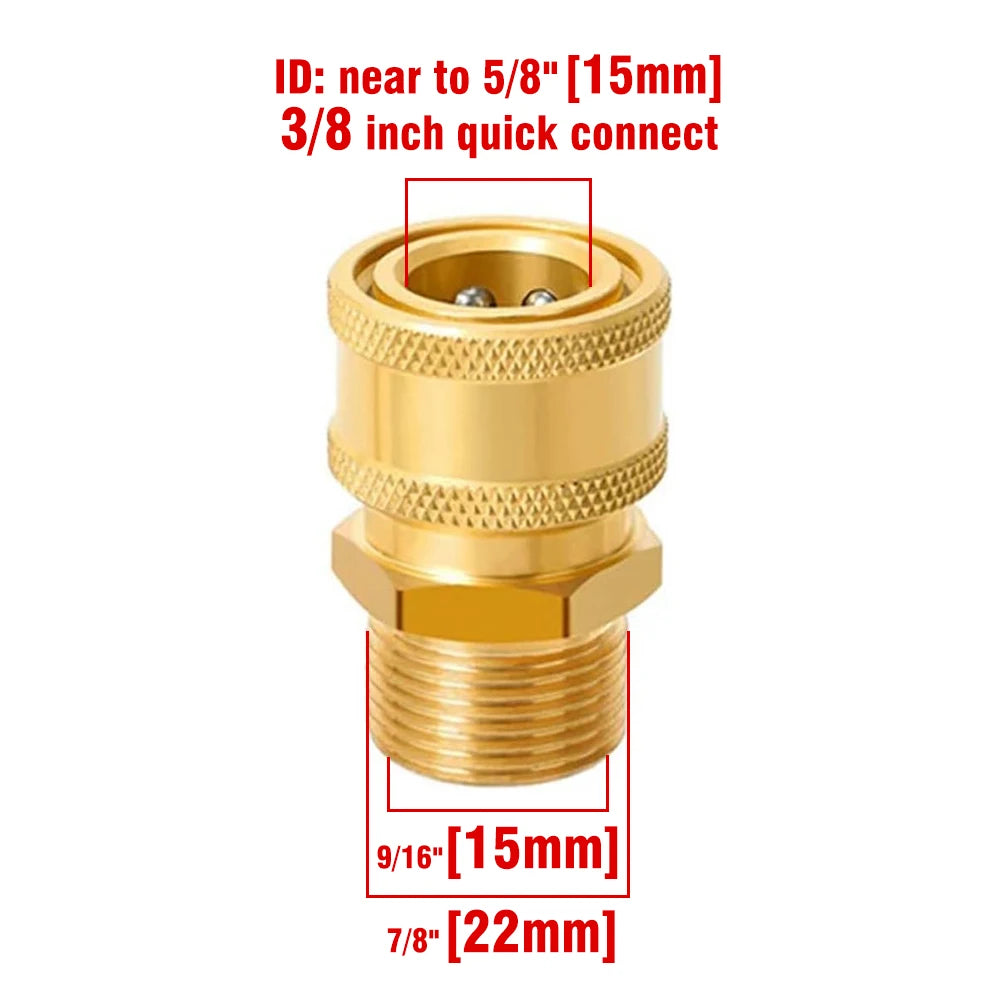 Brass quick connect adapter set with various thread sizes including 3/8 inch and 9/16 inch.