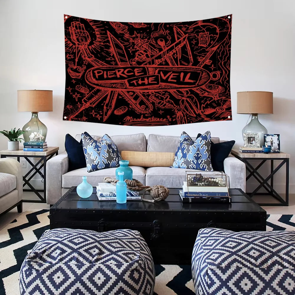 Pierce The Veil Band Flag Tapestry with Brass Grommets