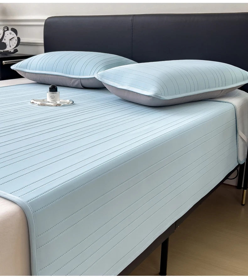 Ice Silk Cooling Bed Pad with Pillowcases – Breathable & Soft Summer Bed Mat