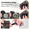 Installation steps showing a quick-release device and cleaning process for a collapsible hydration bladder.