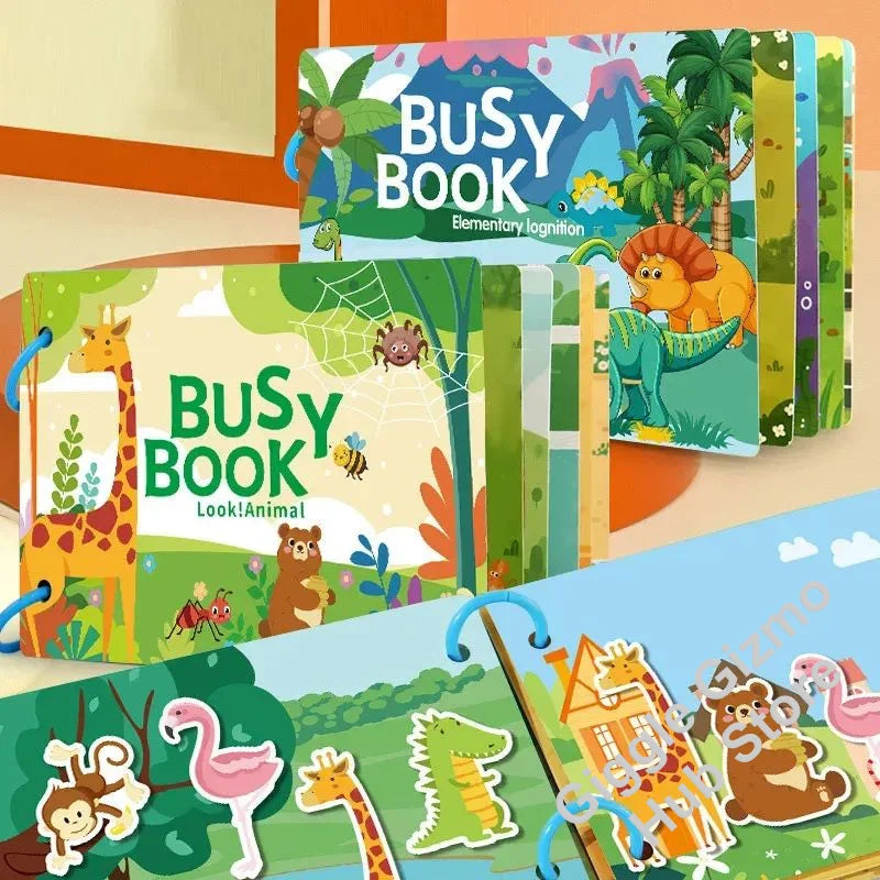 Montessori Busy Book for Toddlers – Reusable Sticker & Velcro Learning Activities