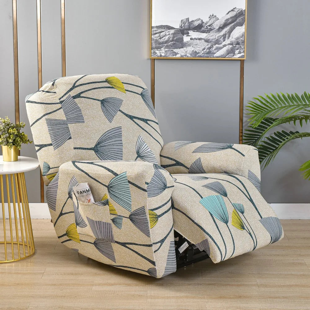 Printed Recliner Cover with Side Pocket — 4-Piece Set