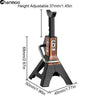 A black metal jack stand with a height adjustable feature is shown, measuring 68mm tall.