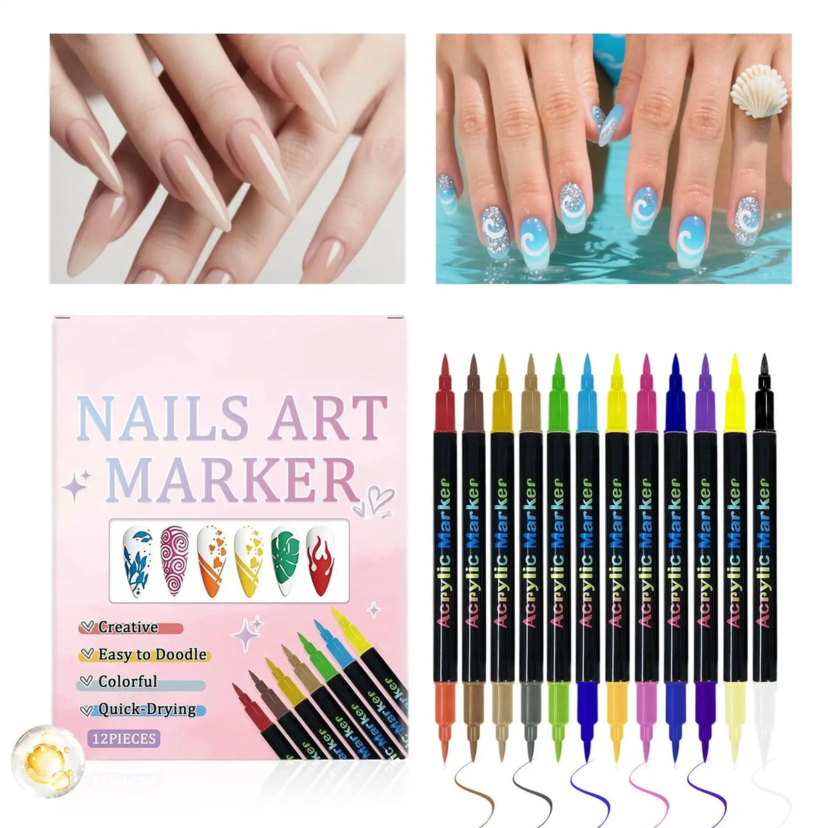 12-farbige Dual-Enden-Nagelkunst-Stifte