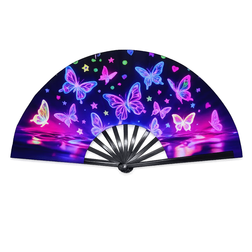 Holographic Folding Hand Fan with UV Glow Effect
