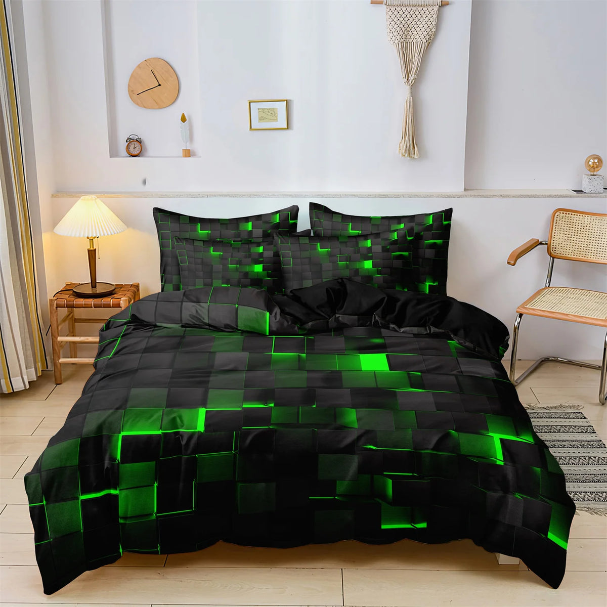Geometric Grid Print Duvet Cover Set with Pillowcases