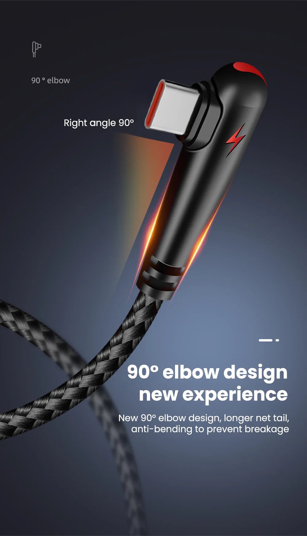 120W Fast Charging USB-C Cable with 90° Elbow Design