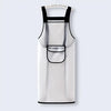 A white waterproof oil-proof kitchen apron with black straps and a pocket.