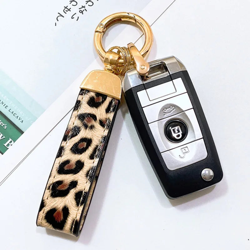 Zebra Print Leather Keychain with Animal Pattern
