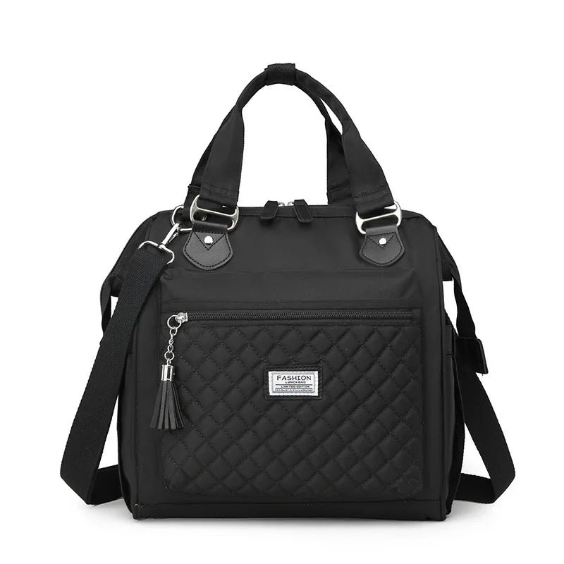Schwarze isolierte Thermotasche mit Trageriemen und verschließbarem Fach
