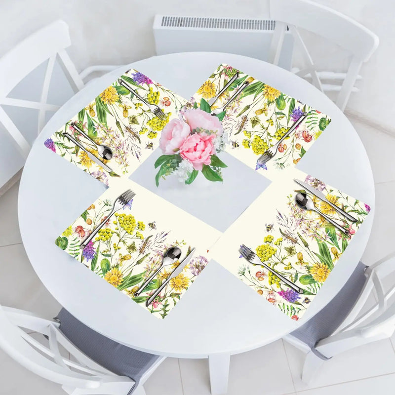 Floral Linen Placemats for Dining Table